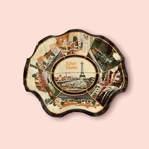 Vintage Kings Island Ohio Smoky Glass Ruffled Souvenir Dish